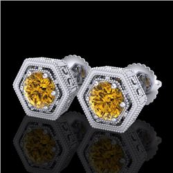 1.07 CTW Intense Fancy Yellow Diamond Art Deco Stud Earrings 18K White Gold - REF-131H8A - 37511