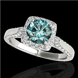 1.5 CTW Si Certified Fancy Blue Diamond Solitaire Halo Ring 10K White Gold - REF-176X4T - 33369