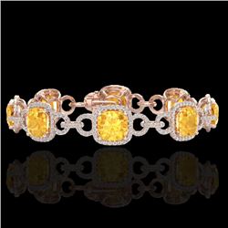 30 CTW Citrine & Micro VS/SI Diamond Bracelet 14K Rose Gold - REF-368M9H - 23019