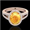 Image 1 : 3 CTW Citrine & Micro VS/SI Diamond Halo Solitaire Ring 14K Rose Gold - REF-57M6H - 20935