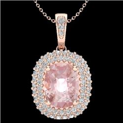 2.75 CTW Morganite & Micro Pave VS/SI Diamond Halo Necklace 14K Rose Gold - REF-85K8W - 20415