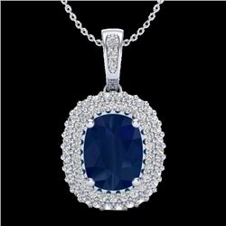 3.15 CTW Sapphire & Micro Pave VS/SI Diamond Halo Necklace 18K White Gold - REF-90T9M - 20419