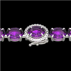 29 CTW Amethyst & VS/SI Diamond Tennis Micro Pave Halo Bracelet 14K White Gold - REF-117Y3K - 23412