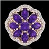 Image 2 : 3 CTW Amethyst & VS/SI Diamond Cluster Designer Halo Ring 10K Rose Gold - REF-52Y2K - 20770