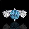 Image 2 : 1.51 CTW Intense Blue Diamond Solitaire Art Deco 3 Stone Ring 18K White Gold - REF-236X4T - 38083
