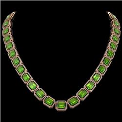 73.41 CTW Peridot & Diamond Halo Necklace 10K Rose Gold - REF-888W2F - 41502