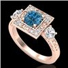 Image 1 : 1.55 CTW Intense Blue Diamond Solitaire Art Deco 3 Stone Ring 18K Rose Gold - REF-178M2H - 38175