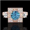 Image 2 : 1.55 CTW Intense Blue Diamond Solitaire Art Deco 3 Stone Ring 18K Rose Gold - REF-178M2H - 38175