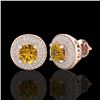 Image 2 : 2.35 CTW Intense Fancy Yellow Diamond Art Deco Stud Earrings 18K Rose Gold - REF-236W4F - 38135