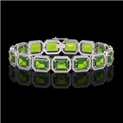 33.37 CTW Peridot & Diamond Halo Bracelet 10K White Gold - REF-405A5X - 41549