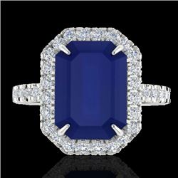 5.33 CTW Sapphire And Micro Pave VS/SI Diamond Halo Ring 18K White Gold - REF-77K3W - 21434