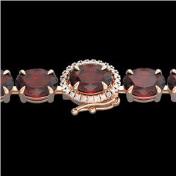 19.25 CTW Garnet & VS/SI Diamond Eternity Tennis Micro Halo Bracelet 14K Rose Gold - REF-107M3H - 40