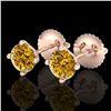 Image 1 : 1.01 CTW Intense Fancy Yellow Diamond Art Deco Stud Earrings 18K Rose Gold - REF-100T2M - 38233