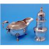 Image 1 : A George V silver sauce boat, with flying scroll handle, Sheffield 1924, and a silver baluster co...