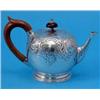 Image 1 : A George II silver bullet shape teapot, with chased foliate rococo decoration and wooden scroll h...
