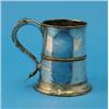 Image 1 : An Old Sheffield plate tankard, with scroll handle, banded decoration and splayed base, lacking l...
