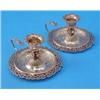 Image 1 : A pair Victorian silver chambersticks, with pierced rims and loop handles, each sconce supported...