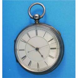 A Victorian silver keywind pocket chronometer with enamelled Roman dial and centre seconds, lever...