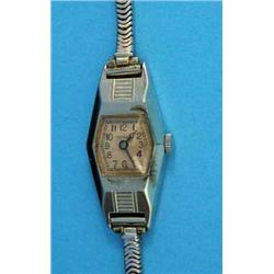 A lady's 18ct white gold Tavannes wrist watch with Art Deco case, Arabic dial and 9ct gold snake...