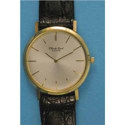 A gentleman's 18ct gold Bueche Girod Bienne wrist watch with plain circular case and baton numera...