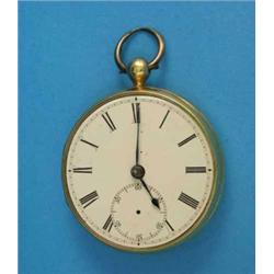 A Victorian 18ct gold keywind pocket watch with enamelled Roman dial and lever movement signed Ha...