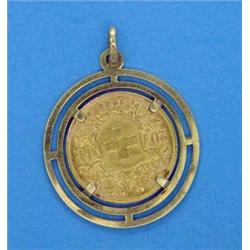 A Swiss 1935 twenty franc, in pendant mount...