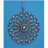 Image 1 : An Edwardian circular openwork flowerhead pendant, set rose cut diamonds and pearls, 1¾ins diamet...