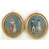 Image 1 : A pair of Georgian oval panels, worked with felt, printed paper and embroidery on a blue linen gr...