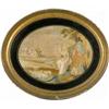 Image 1 : A Georgian oval silkwork and watercolour panel, depicting a shepherd and shepherdess in a country...