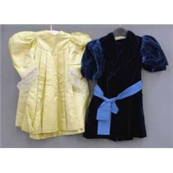 A Regency French childs blue velvet dress and silk sash, bearing label Marindaz, Rue de la Paix,...