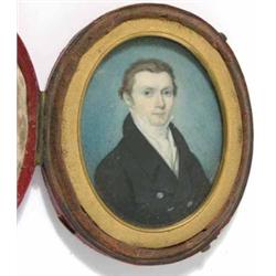 Early 19th C. English School watercolour on ivory miniature, Portrait of a gentleman with cravat...