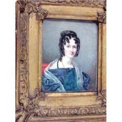 Early 19th C. English School watercolour on ivory miniature, Portrait of a lady with ringlets and...