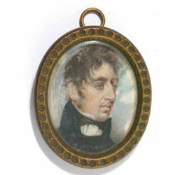 19th C. English School watercolour on ivory miniature, Portrait of a gentleman, Oval, 1.75 x 1.25...