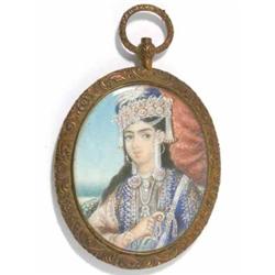 Indian School gouache on ivory miniature, Portrait of a princess, Oval, 2.25 x 1.75 ins....