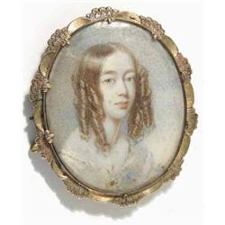 Victorian School watercolour on ivory miniature, Portrait of a young lady, Oval, 1.75 x 1.5 ins....