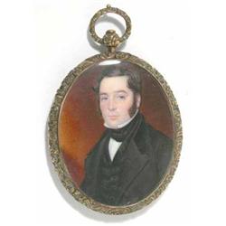 Victorian School watercolour on ivory miniature, Portrait of a gentleman, Oval, 2.25 x 2 ins....