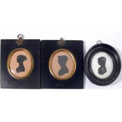 English School three silhouettes, Ladies of the Dixon family circa 1812, 3 x 2.25 ins....