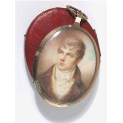 Attributed to George Francis Joseph (1764-1846) watercolour on ivory miniature, Portrait of a you...