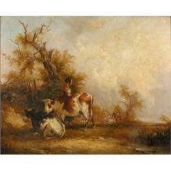 Follower of Thomas Sidney Cooper oil on canvas, Cattle and maid in a landscape, 18 x 23 ins....