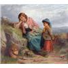 R Kemp (19th C.) oil on board, Mother and child beside a spring, signed, 14 x 16 ins....