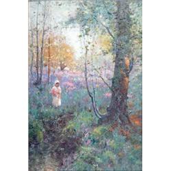 Alfred Fontville de Breanski (1877-1957) oil on board, Child in bluebell woods, signed, 13.5 x 9...