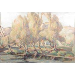 Percy Hague Jowett (1882-1955) oil on canvas, Trees by the Seine, signed, 22 x 32 ins....