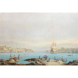 19th C. Maltese School pair of watercolours, Grand Harbour, Valetta, Malta, 14 x 21 ins....