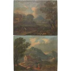Continental School pair of unframed oils on copper panels, Romantic landscapes, 5.5 x 7 ins....
