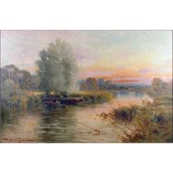 Harry Pennell (19th C.) oil on canvas, Evening on the Kennett, signed, 16 x 24 ins....