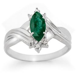 0.57 CTW Emerald & Diamond Ring 18K White Gold - REF-27A6X - 13603