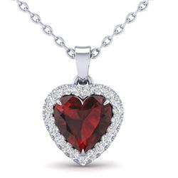 1 CTW Garnet & Micro Pave VS/SI Diamond Heart Necklace Halo 14K White Gold - REF-28K4W - 21339