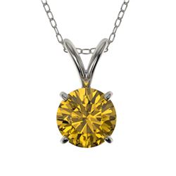0.79 CTW Certified Intense Yellow SI Diamond Solitaire Necklace 10K White Gold - REF-100M5H - 36748