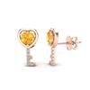 Image 2 : 0.60 CTW Citrine & VS/SI Diamond Micro Pave Key Of Heart Earrings 14K Rose Gold - REF-20W8F - 22667
