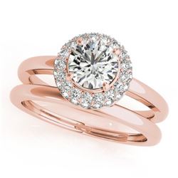 1 CTW Certified VS/SI Diamond 2Pc Wedding Set Solitaire Halo 14K Rose Gold - REF-184K9W - 30919